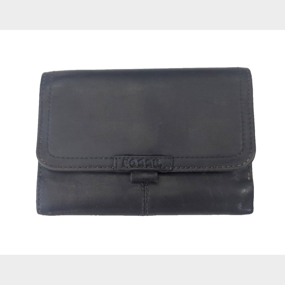 Fossil Woman’s Black Tri Fold Leather Snap Wallet
